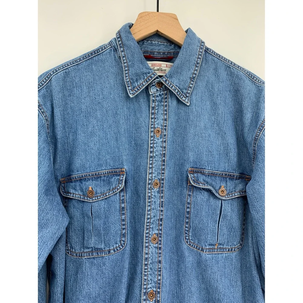 Levis Denim Shirt Mens Large Blue Metal Buttons Long Sleeve Workwear Western